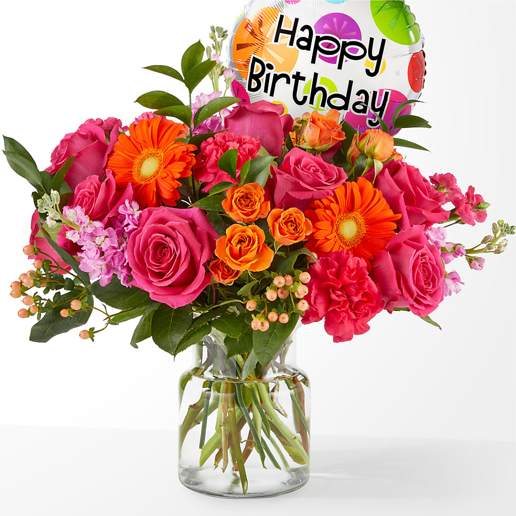Fiesta Bouquet with Birthday Balloon – CHET & LEONA'S FLORAL SHOP, Milwaukee WI