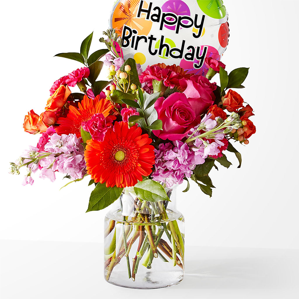 Fiesta Bouquet with Birthday Balloon – CHET & LEONA'S FLORAL SHOP, Milwaukee WI