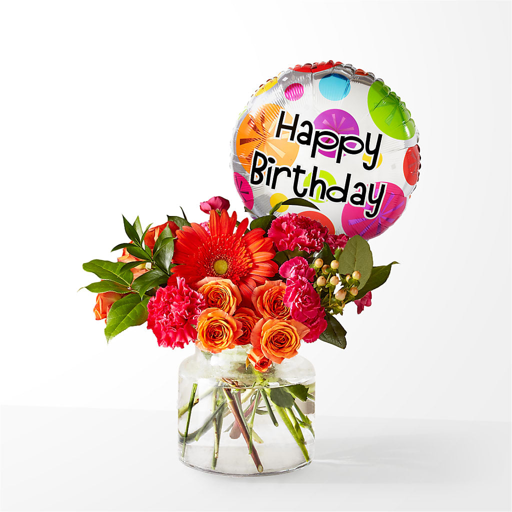 Fiesta Bouquet with Birthday Balloon – CHET & LEONA'S FLORAL SHOP, Milwaukee WI