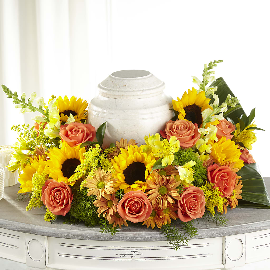 Faithful Sunflower Cremation Adornment – CHET & LEONA'S FLORAL SHOP, Milwaukee WI