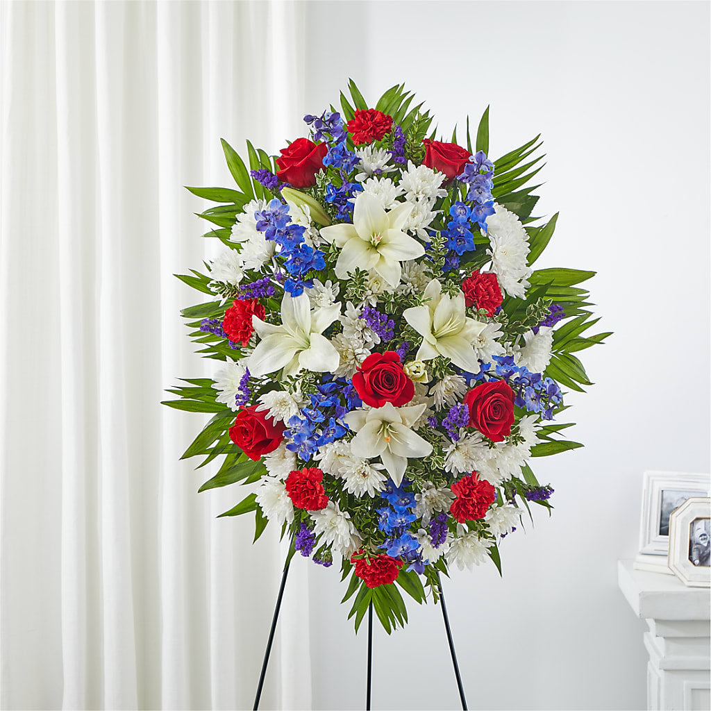 Cherished Service Standing Spray – CHET & LEONA'S FLORAL SHOP, Milwaukee WI