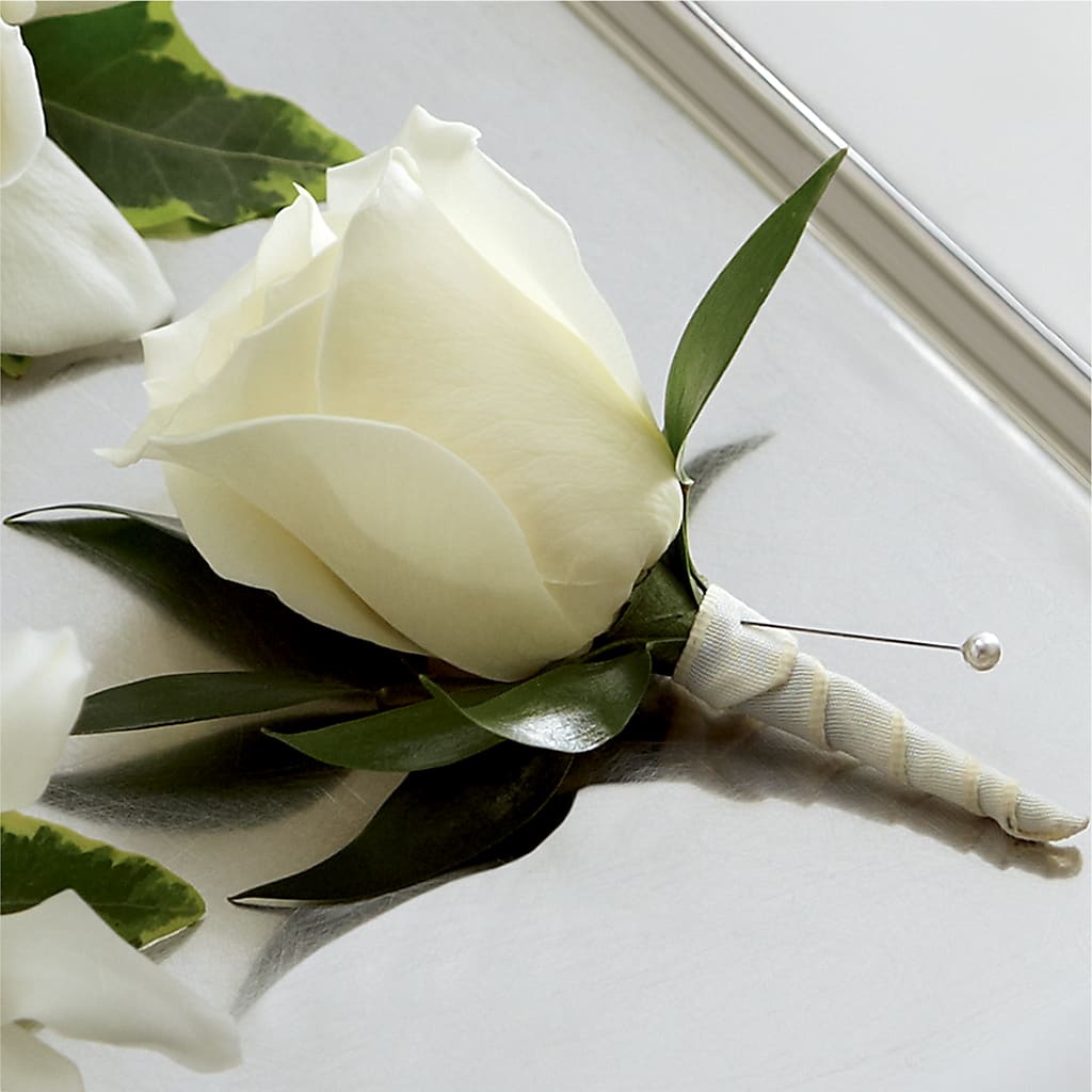 White Rose Boutonniere – CHET & LEONA'S FLORAL SHOP, Milwaukee WI