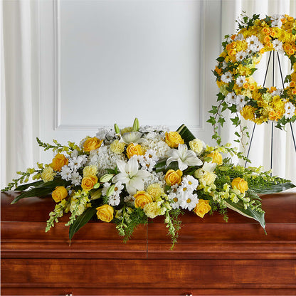Golden Harmony Casket Spray – CHET & LEONA'S FLORAL SHOP, Milwaukee WI
