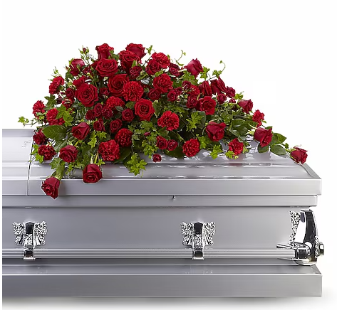 Red Rose Reverence Casket Spray – CHET & LEONA'S FLORAL SHOP, Milwaukee WI
