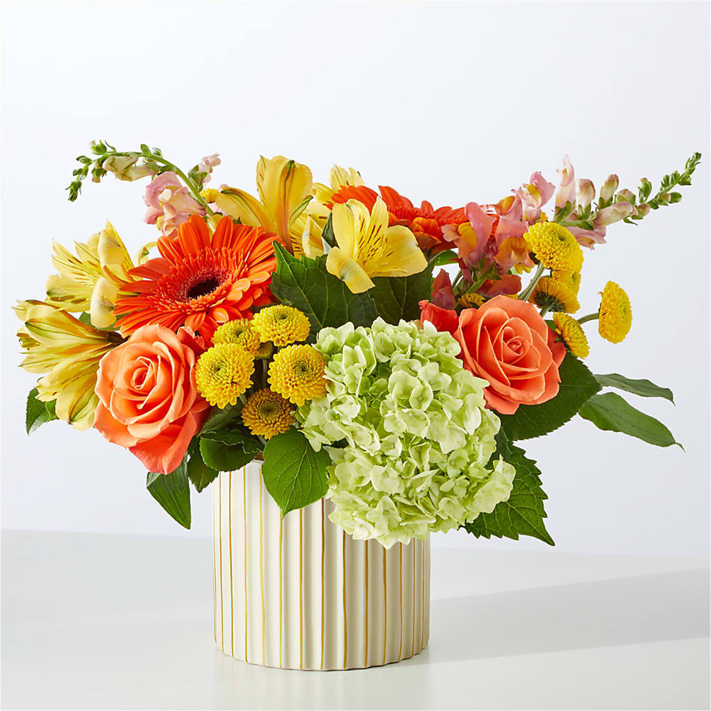 Autumn Sunshine Bouquet with Ivory Vase – CHET & LEONA'S FLORAL SHOP, Milwaukee WI