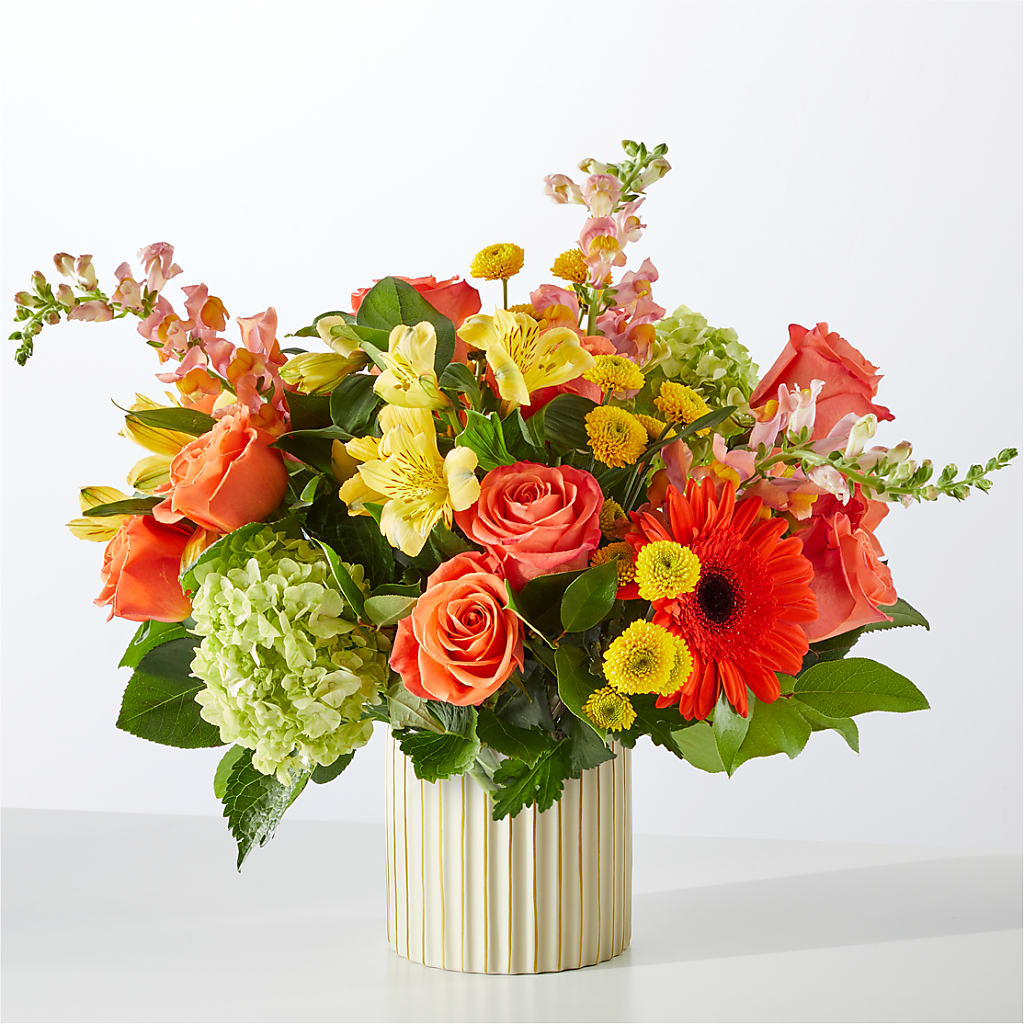 Autumn Sunshine Bouquet with Ivory Vase – CHET & LEONA'S FLORAL SHOP, Milwaukee WI