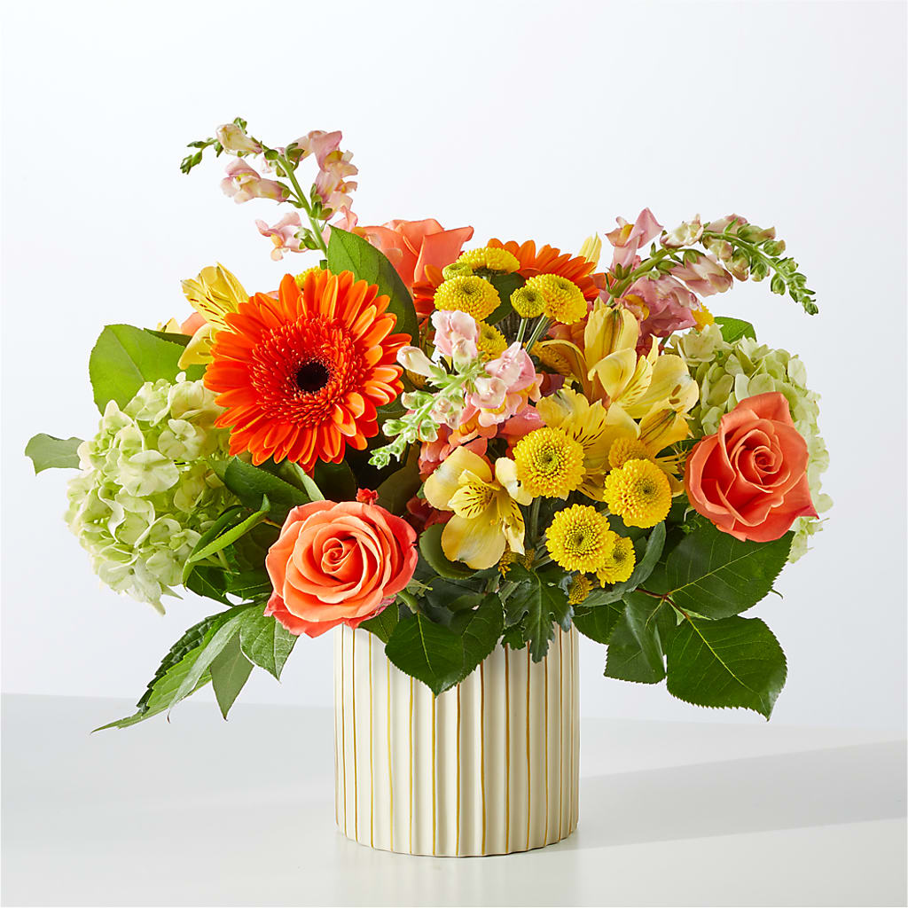 Autumn Sunshine Bouquet with Ivory Vase – CHET & LEONA'S FLORAL SHOP, Milwaukee WI