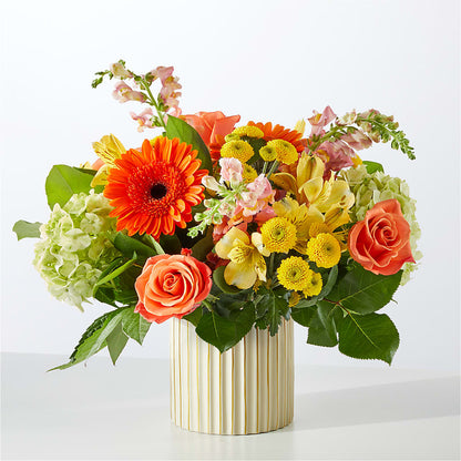 Autumn Sunshine Bouquet with Ivory Vase – CHET & LEONA'S FLORAL SHOP, Milwaukee WI