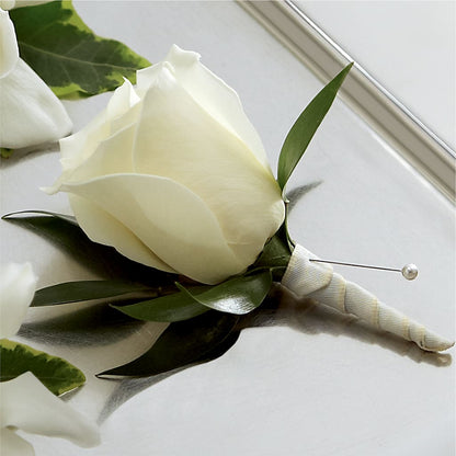 White Rose Boutonniere – CHET & LEONA'S FLORAL SHOP, Milwaukee WI